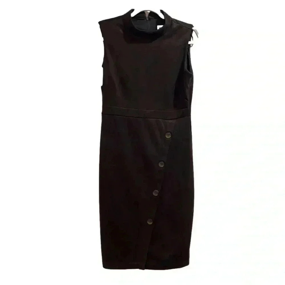 Emma & Michele Brown Suede Dress Midi Mock Neck Button Accents Size 6